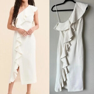 Keepsake White One Shoulder Ruffle Dress Size Small / 4
